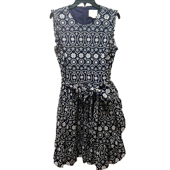 Kate Spade Shore Thing Eyelet Wrap Dress navy & white ruffles 14 NWT - Picture 8 of 14